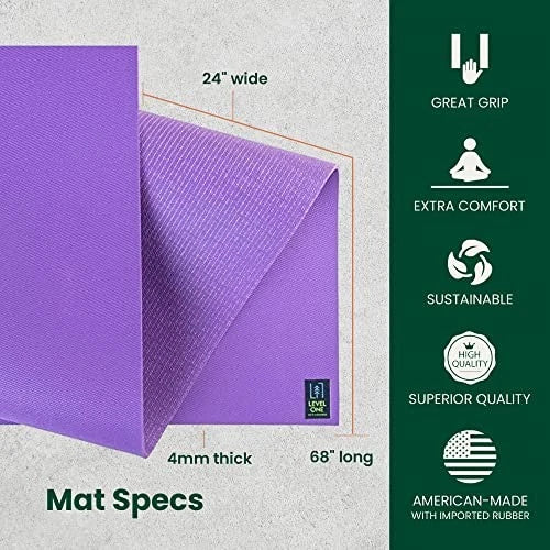 LEVEL ONE JADEYOGA LEVEL ONE YOGA MAT - 4MM - CLASSIC PURPLE